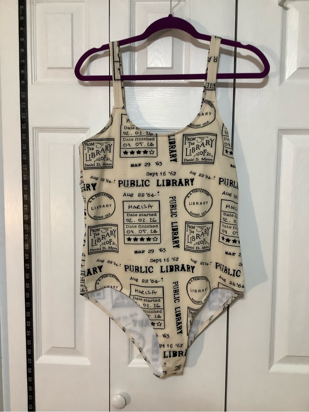 Kids Cream Public Library Print One-Piece Swimsuit